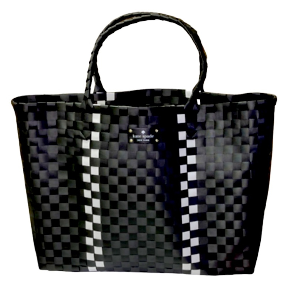 Kate Spade Basket Weave Woven Tote Beach Bag Extra Large Weekender Purse